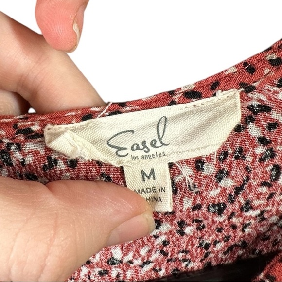 Easel Tiered Cheetah Print Mid Dress Puff Sleeve Size Medium Burnt Orange - Picture 4 of 7